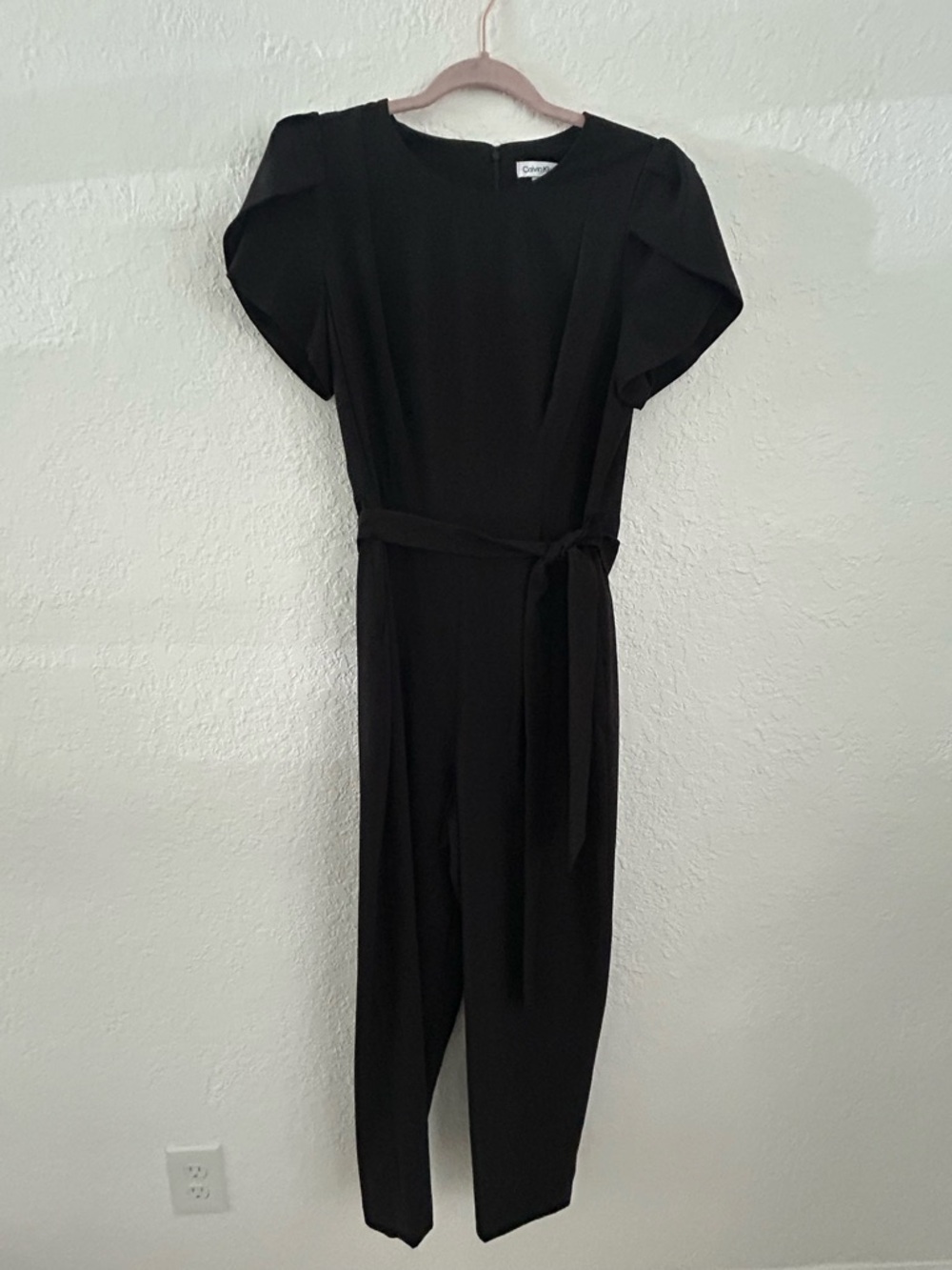 Calvin Klein Black Short-Sleeve Belted Jumpsuit